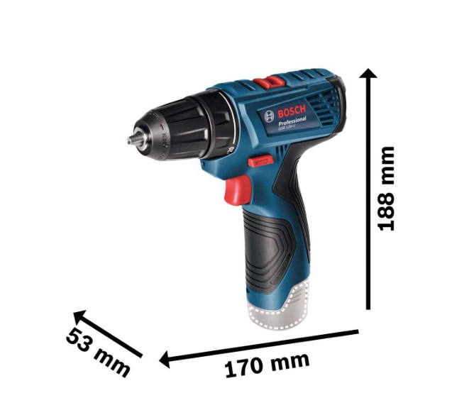 Bosch GSR 120 Li Professional Cordless Drill Driver Set – Compact Power Drill for Wood, Metal, and Screwdriving Tasks, Ideal for Installation and Maintenance Applications